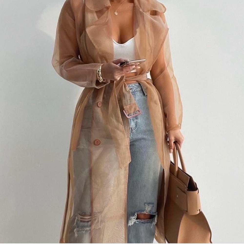 JLUXLABEL Women’s Taupe Cornwell Sheer Coat - Large - NWT